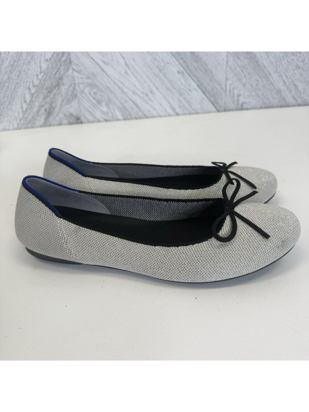 Rothy's The Flat Womens Size 10.5 Silver Black Knit Ballet Flats Shoes NWOT NEW